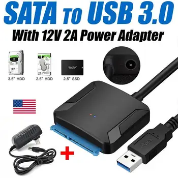 1 szt. SATA do USB3.0 Adapter Konwerter 12v/2A USA Wtyk Zasilacz Przewód Adapter Wifi Przekonwertować Kable USB Kabel Sata