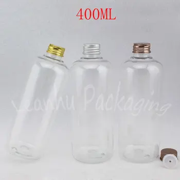 400 ml, Przezroczysta butelka z tworzywa sztucznego z aluminiową pokrywą, 400 ml Butelka do opakowania szamponu / płynu jest pusty pojemnik kosmetyczny (15 szt./lot)