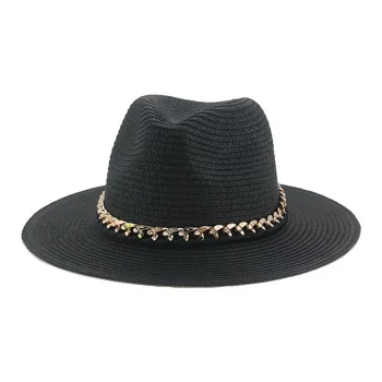 damski kapelusz, męskie czapki z szerokim rondem w kolorze khaki, czarne męskie czapki, kapelusz, pasek, łańcuch, słomkowe uliczne letnie okulary plażowe kapelusze gorras para mujer
