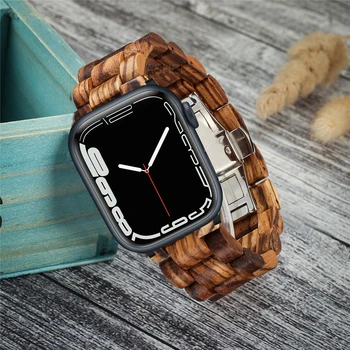 Dla Apple watch se series 7 6 5 4 45 mm 41 mm 44 mm 40 mm pasek drewniany pasek na iwatch Apple watch 3 42 mm 38 mm bransoletka z drewna