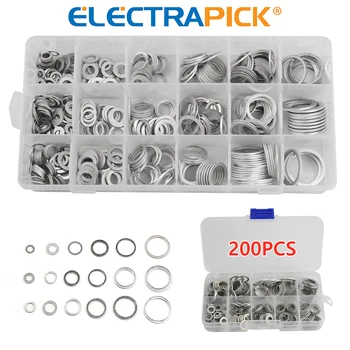 ELECTRAPICK 200/450pcs Aluminum Replacement Flat Gaskets Washers uszczelniające podkładki Gasket Sealing Washer O Ring uszczelki