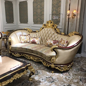 Europejski styl skórzana sofa 123 kombinacja wysokiej klasy luksusowy duży rodzinny pokój dzienny parter wykończenie skórą z litego drewna