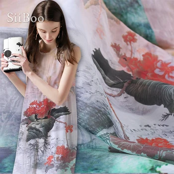 Francuski krajobraz pozycyjny print 13 mm szeroki jedwabna, lniana tkanina dla весеннелетнего sukienki koszule stoffen tissu africain SP5944