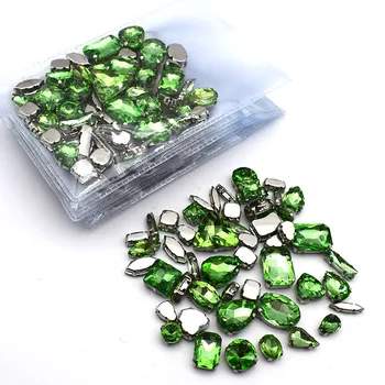 Jasno-Zielona Odzież Temat Flatback Dżetów Przyszyć Kryształy Do Robótek Srebrny Dno Do Sukienki Akcesoria Do tworzenia Biżuterii DIY