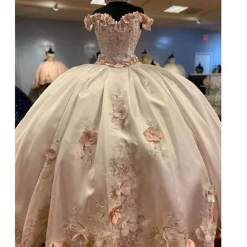 Nowe Suknie Balowe Bujne Sukienki Satynowe Obszyty Koralikami Cekinami 3D Kwiaty Słodka Księżniczka Spódnica Z Krótkim Rękawem Vestidos De Fiesta